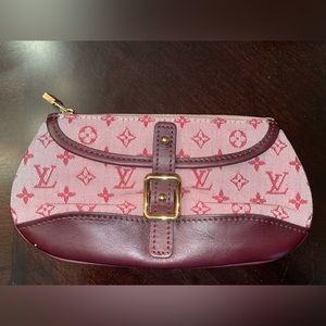 Louis Vuitton Mini Lin burgundy SLG clutch